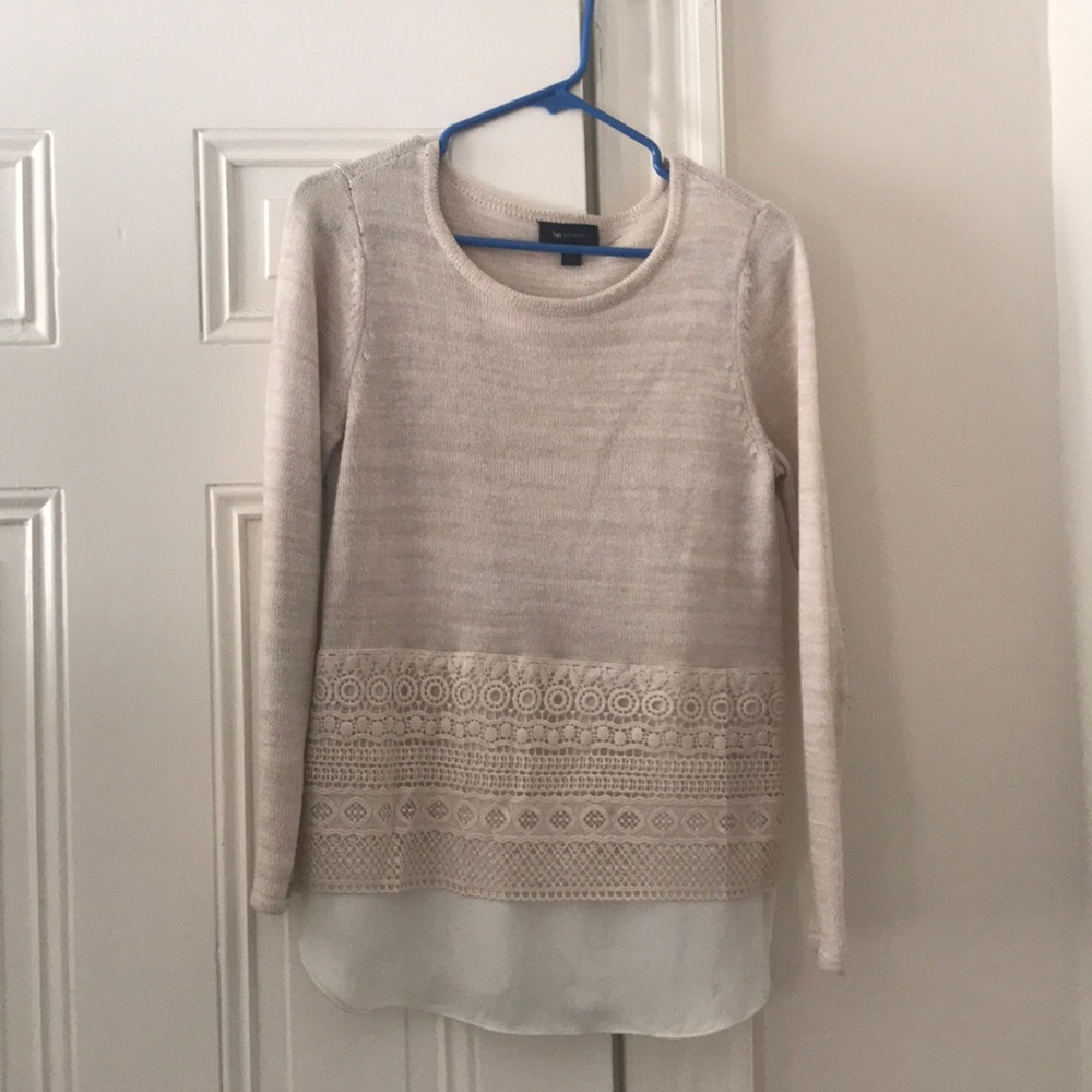 Cream sweater with “fake blouse” attachment